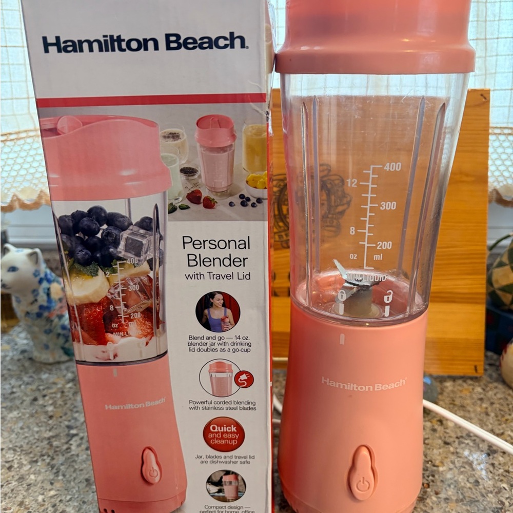 Hamilton Beach Pink Personal Blender with Travel Lid